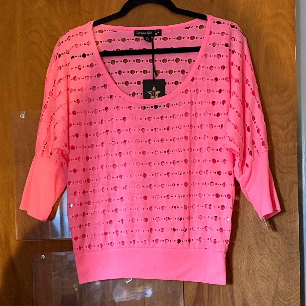 Retro Living Doll Neon Pink Cutout Top - Picture 1 of 7